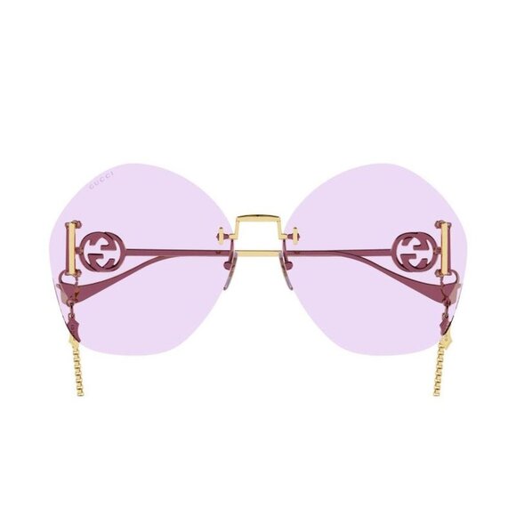 NEW GUCCI SUNGLASSES GUCCI GG1203S 001 GOLD WITH  GOLD CHAIN/VIOLET EYEWEAR - Picture 2 of 4